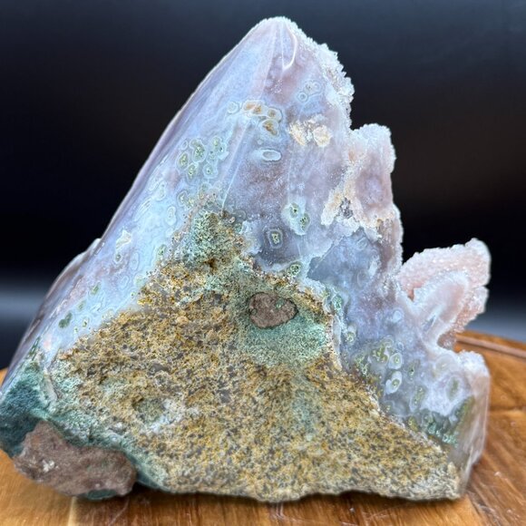 Pink Amethyst Sugar Druzy Free Form Specimen Crystal 1232g Moss Agate Geode - Picture 9 of 14